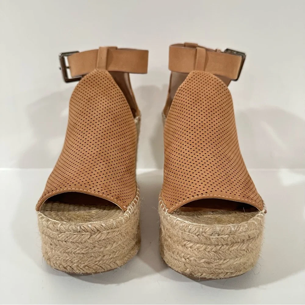Marc Fisher Annie Perforated Wedge Platform Espadrille Blush Suede Size 8